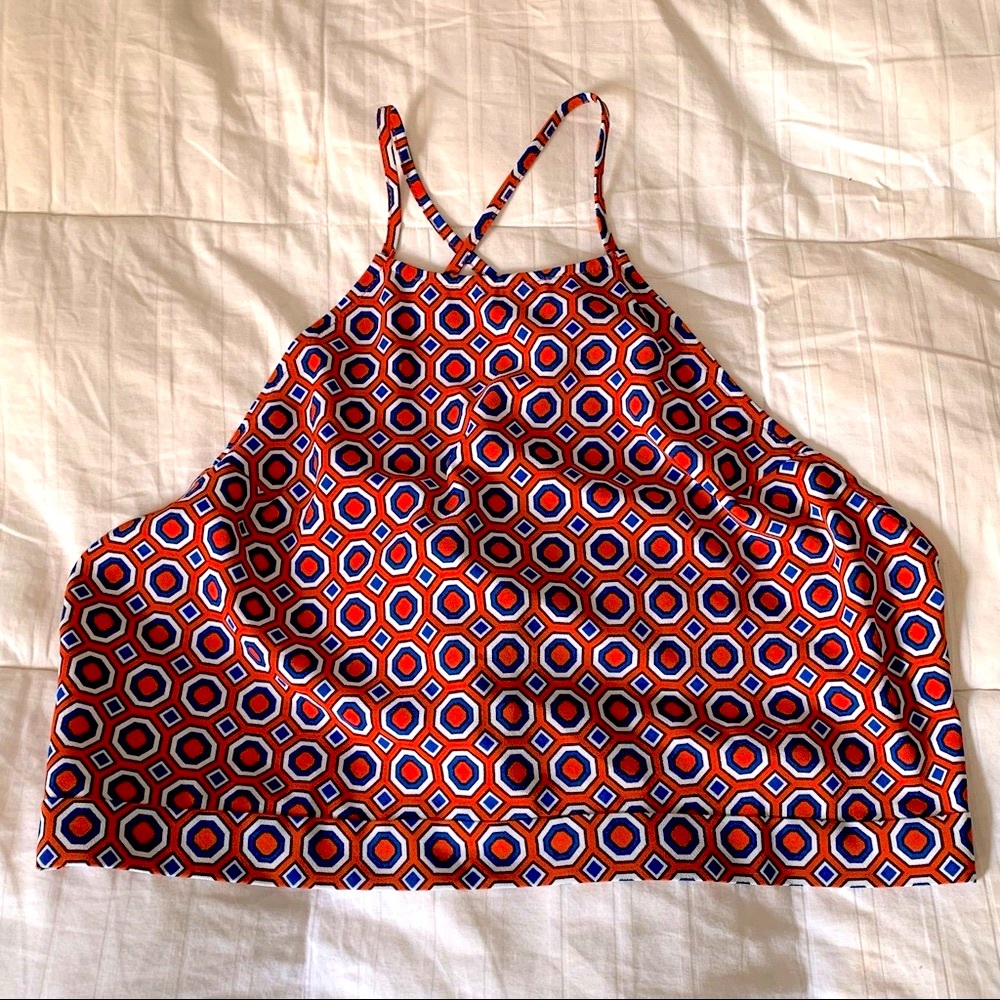 F21 Red Print Tie Back Crop Halter